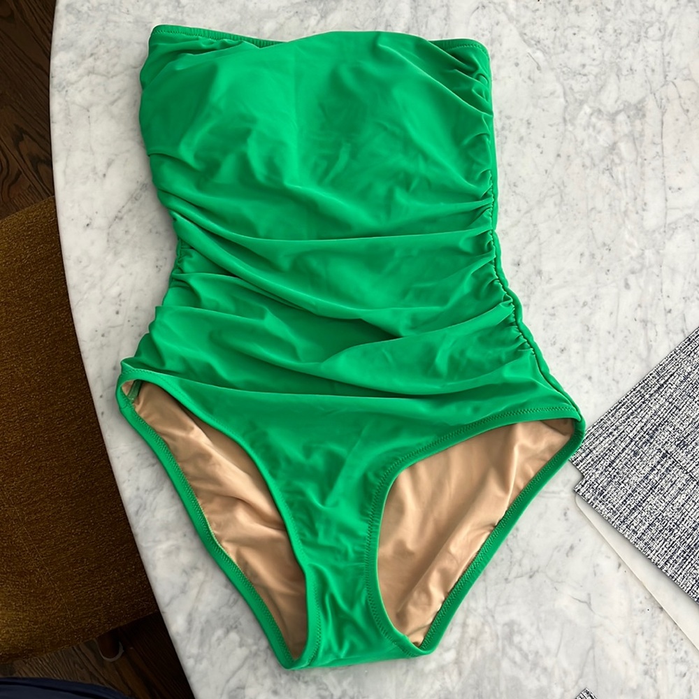 JCrew green strapless one piece swim. Comes with strap. NWT. Size SMALL